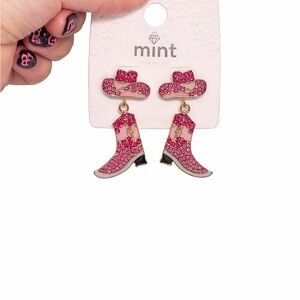 Mint Sparkling Pink Cowboy Boot Earrings